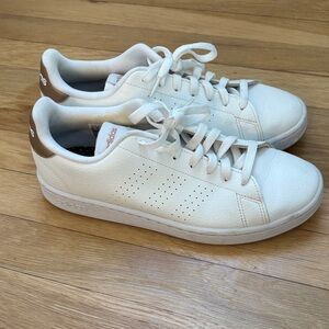 Adidas White Sneakers with Gold Accents